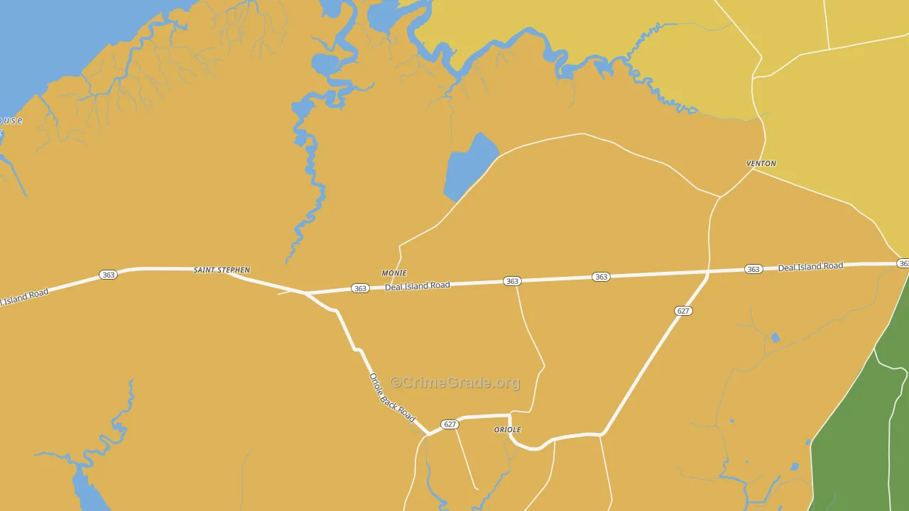 Monie, MD Map of Robbery Rates