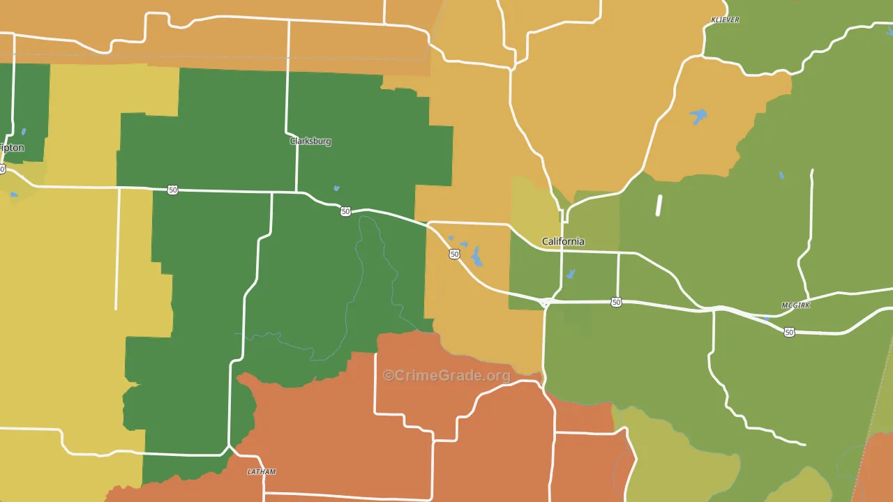 Moniteau County, MO Map of Robbery Rates