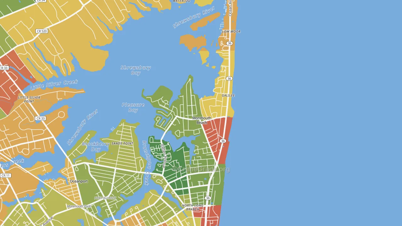 Monmouth Beach, NJ Map of Robbery Rates