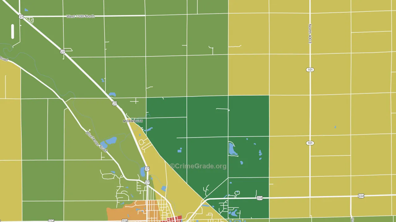 Monmouth, IN Map of Robbery Rates