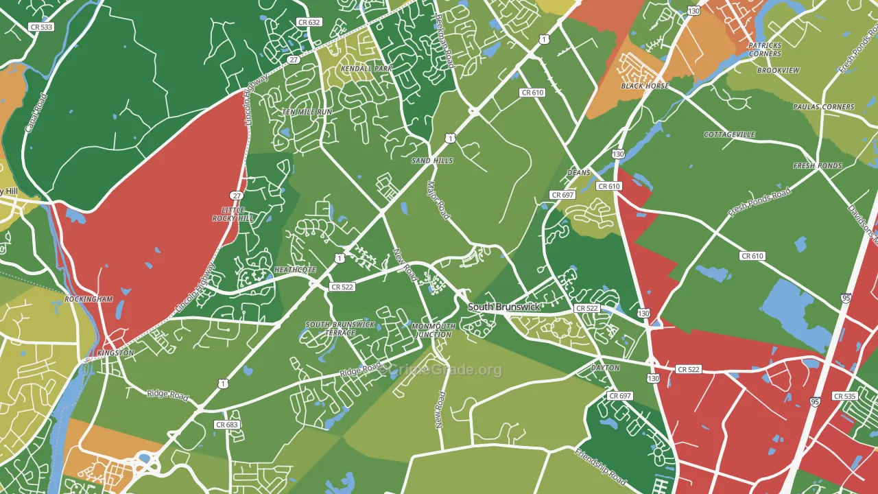 Monmouth Junction, NJ Map of Robbery Rates