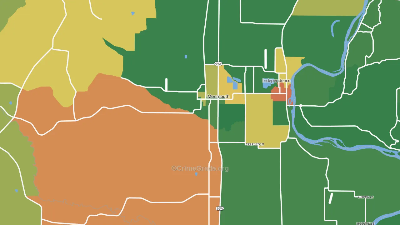 Monmouth, OR Map of Robbery Rates