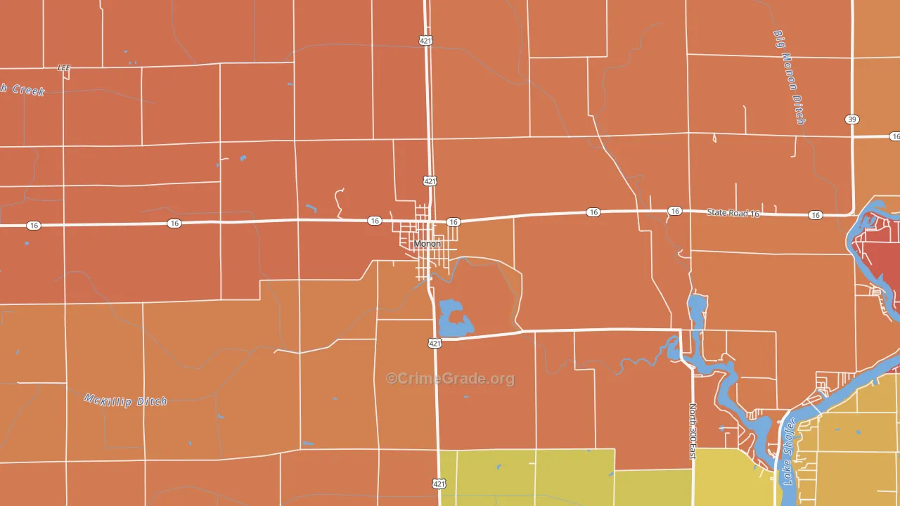 Monon, IN Map of Robbery Rates