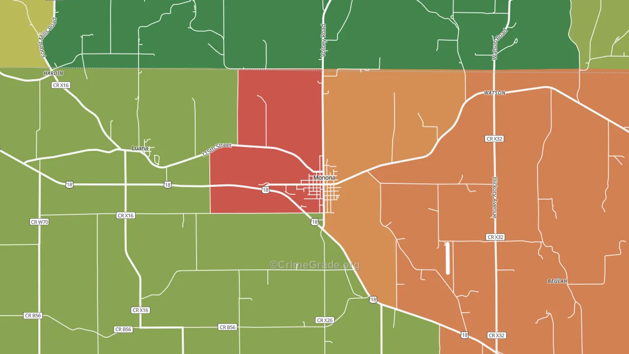 Monona, IA Map of Robbery Rates