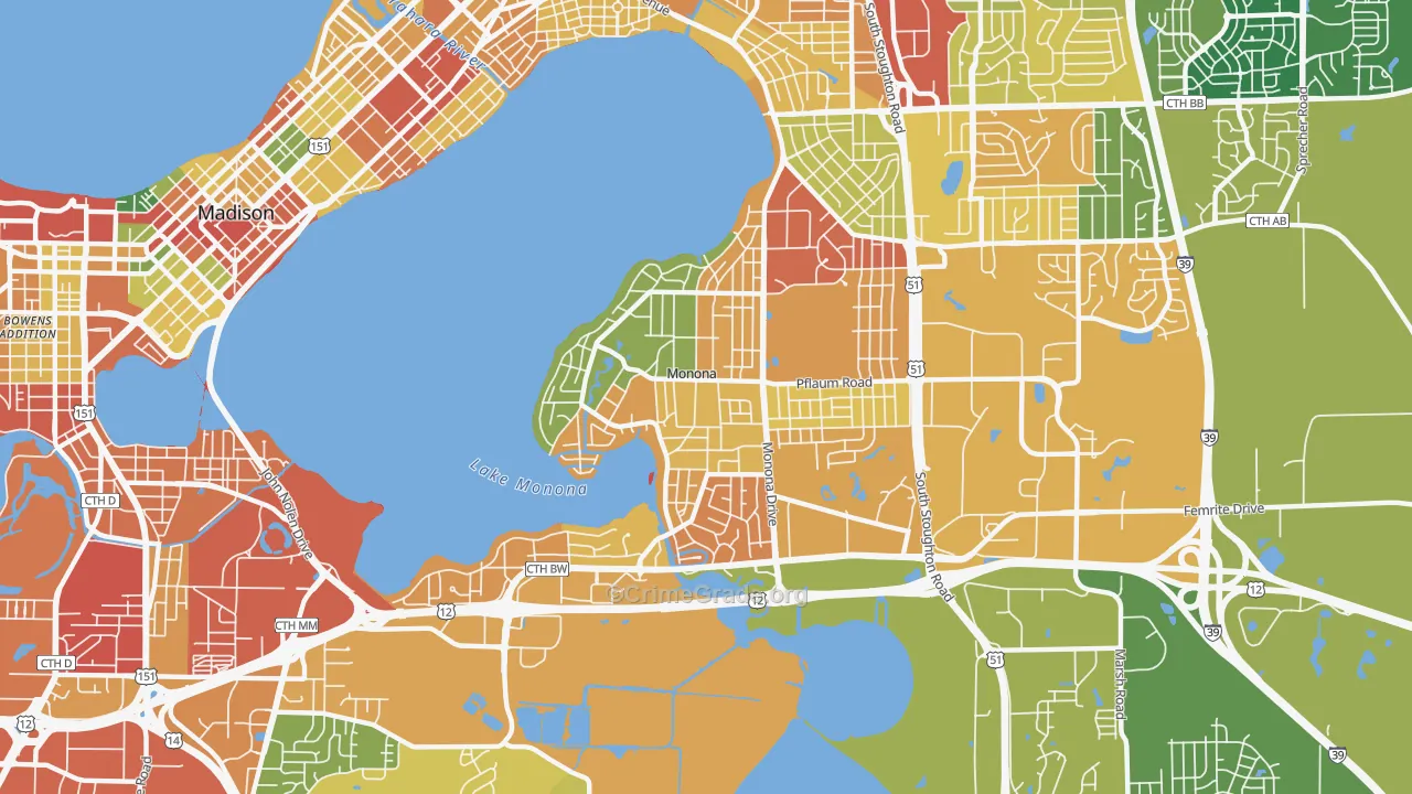Monona, WI Map of Robbery Rates