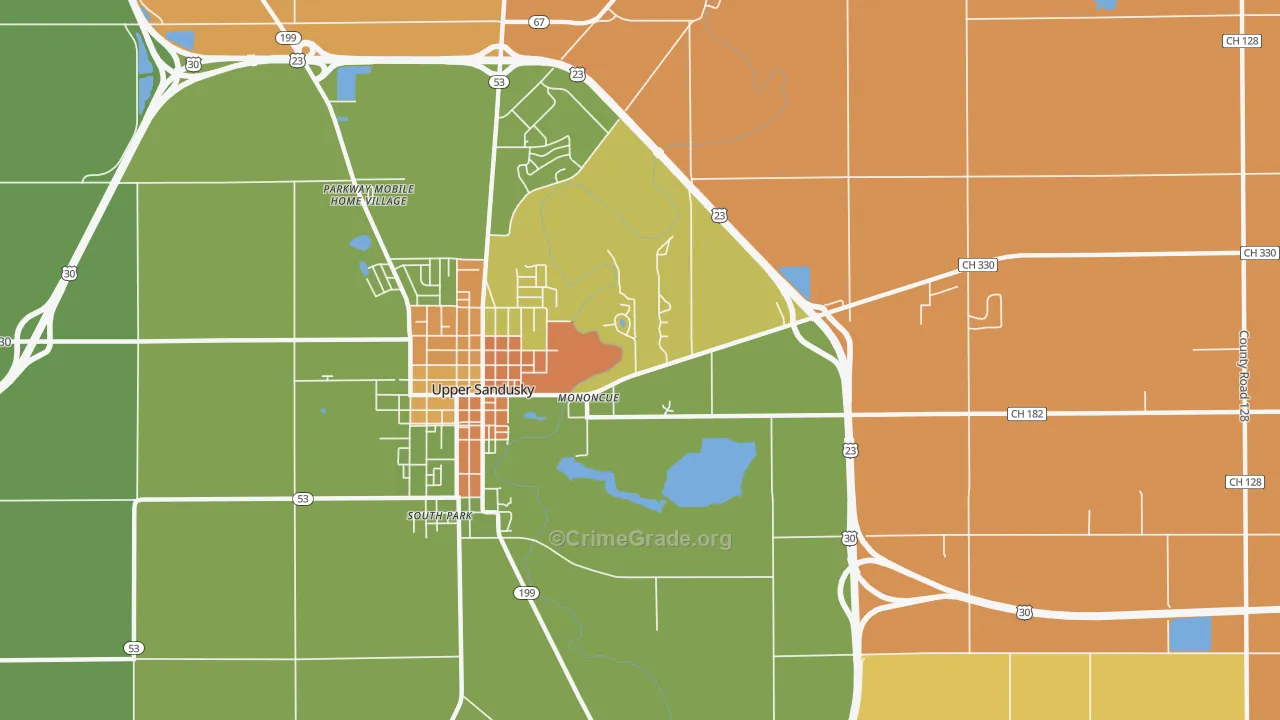 Mononcue, OH Map of Robbery Rates