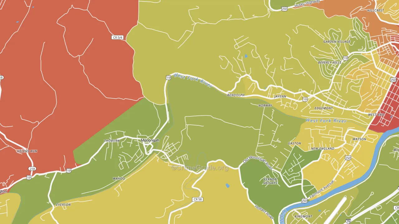 Monongah, WV Map of Robbery Rates