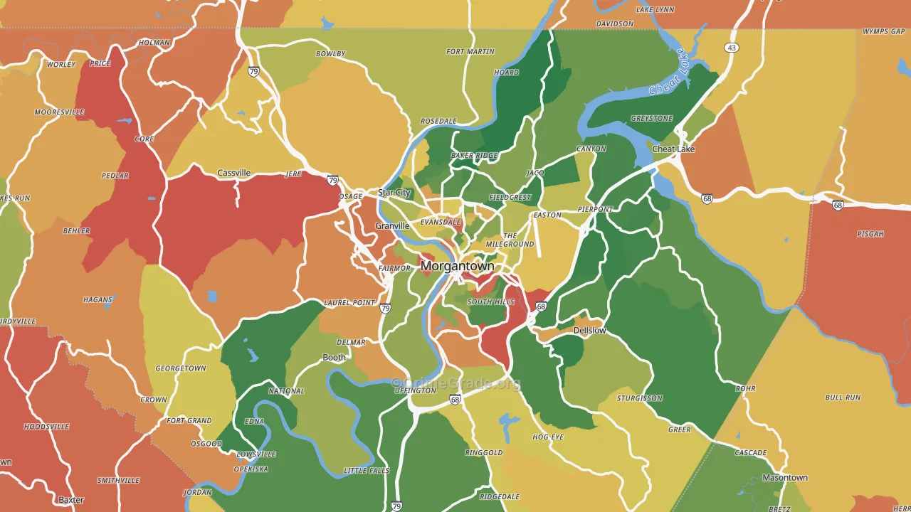 Monongalia County, WV Map of Robbery Rates