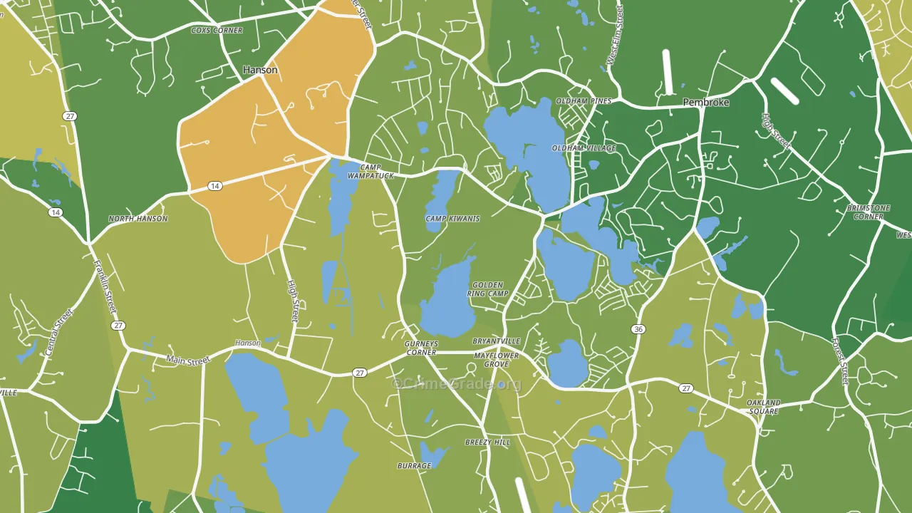 Monponsett, MA Map of Robbery Rates