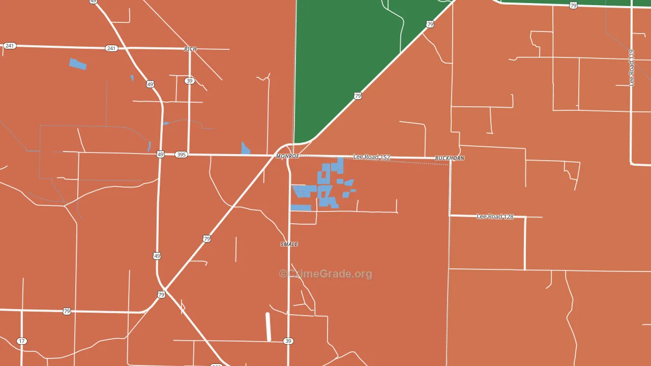 Monroe, AR Map of Robbery Rates