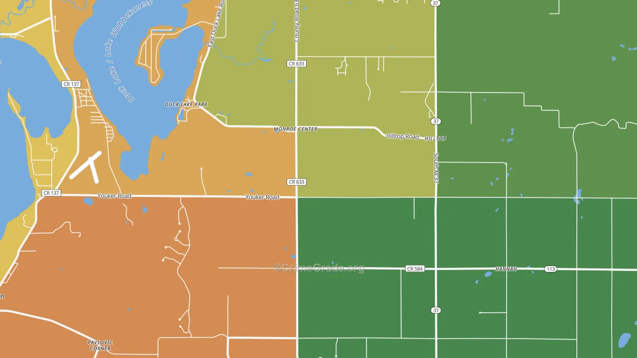 Monroe Center, MI Map of Robbery Rates