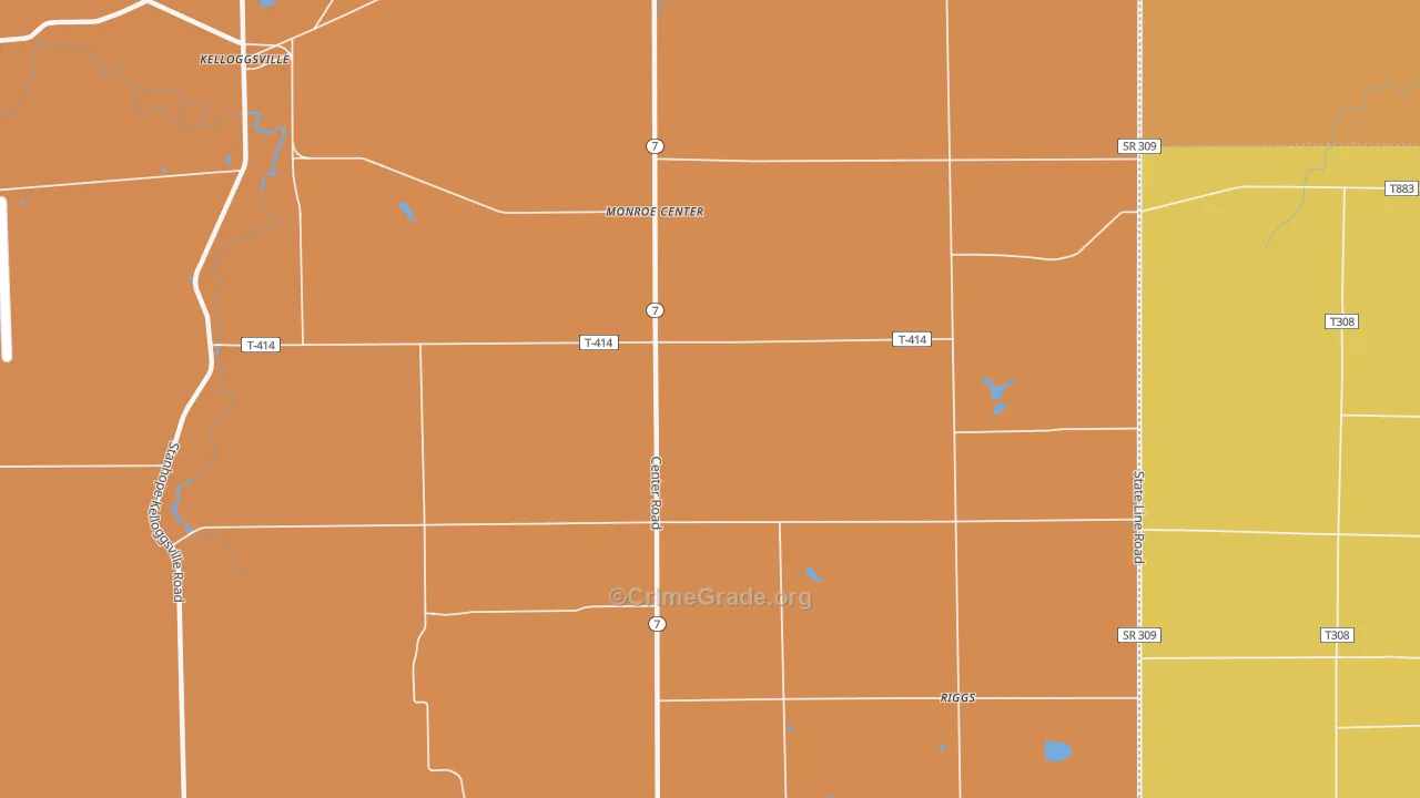 Monroe Center, OH Map of Robbery Rates