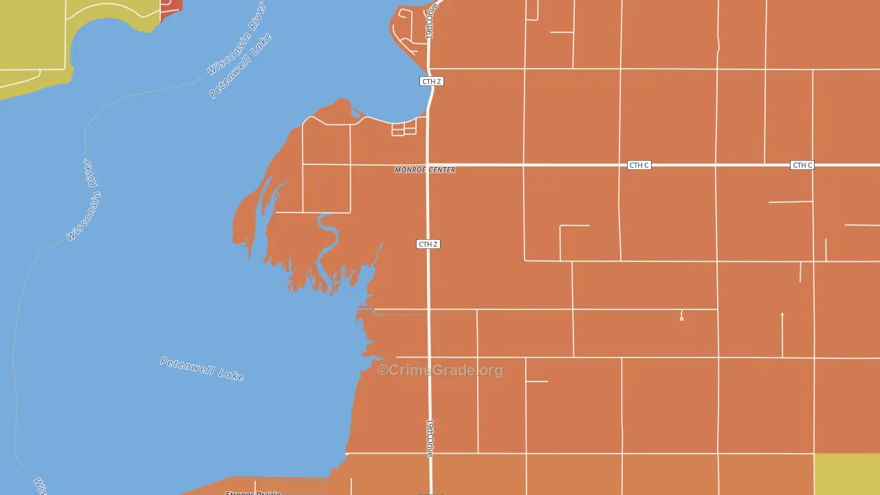 Monroe Center, WI Map of Robbery Rates