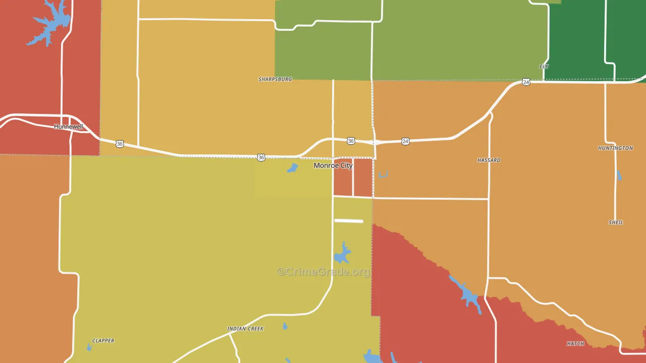 Monroe City, MO Map of Robbery Rates