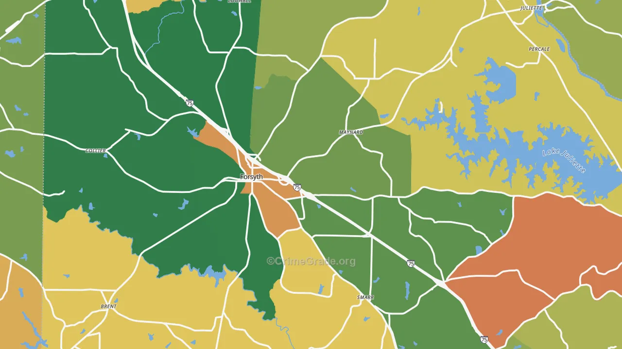 Monroe County, GA Map of Robbery Rates