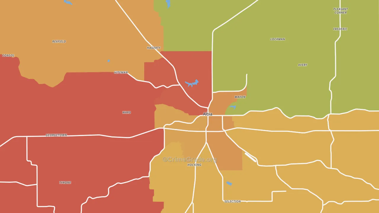 Monroe County, IA Map of Robbery Rates