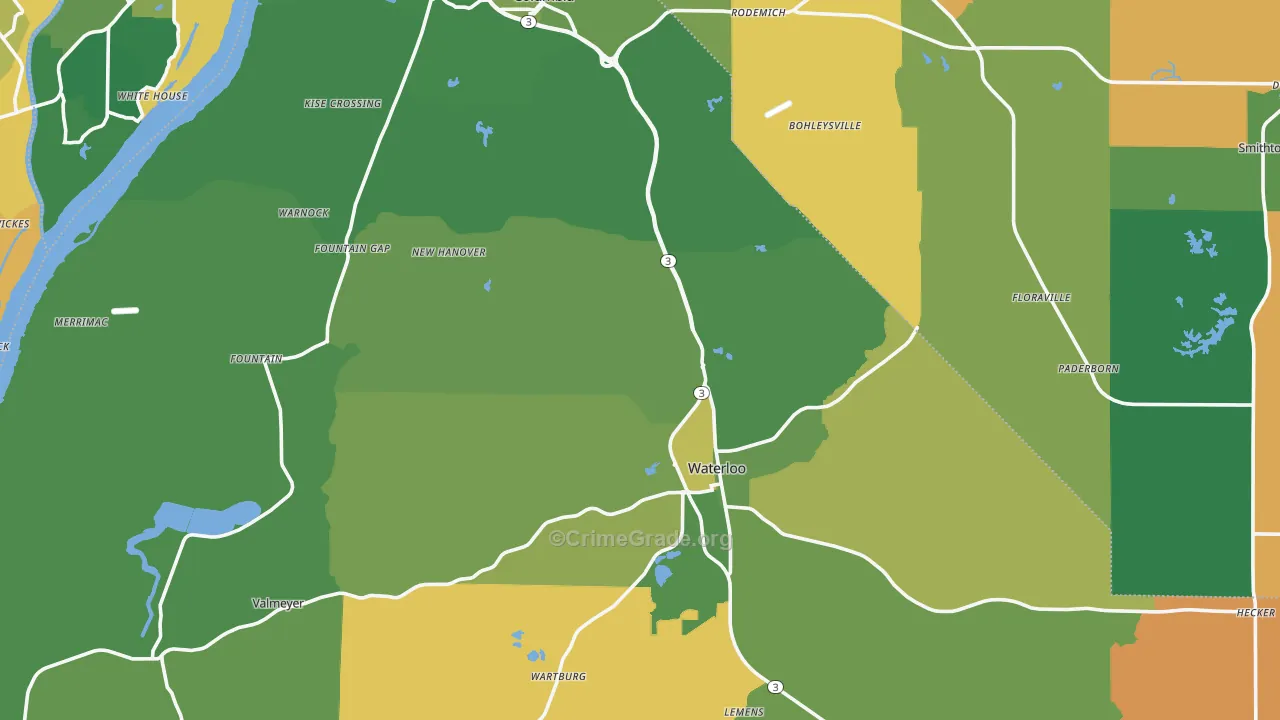Monroe County, IL Map of Robbery Rates