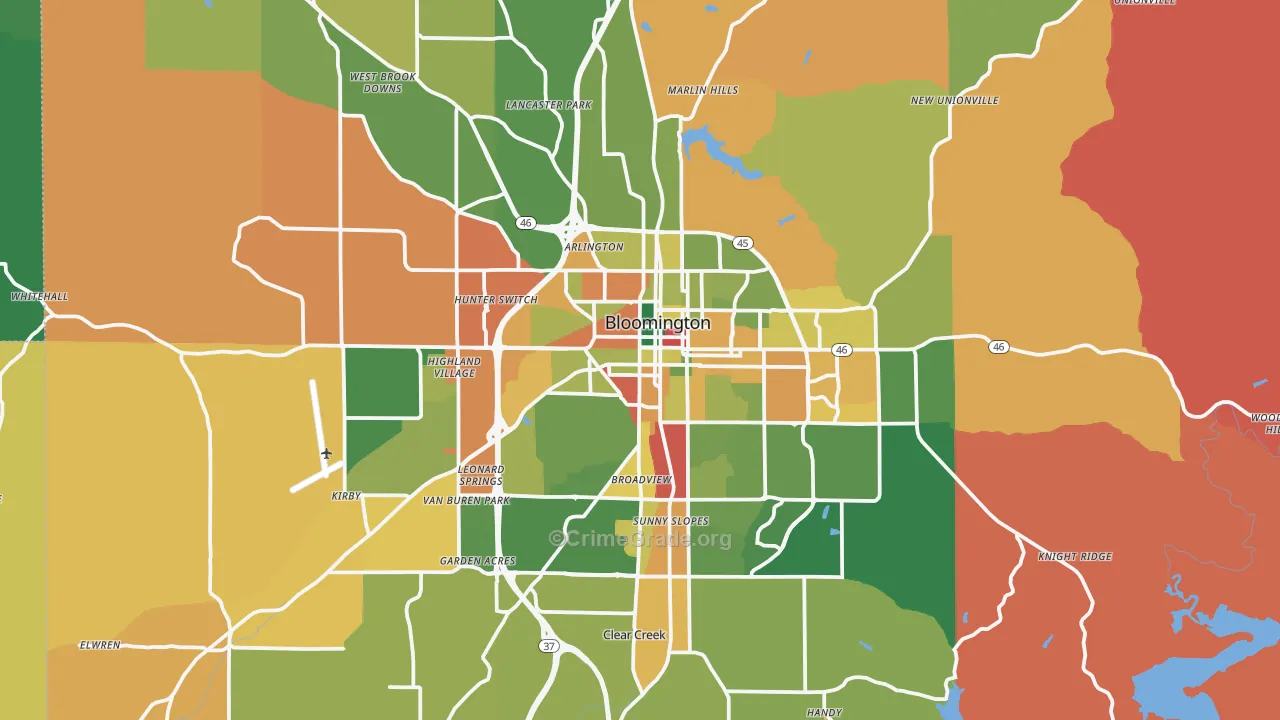 Monroe County, IN Map of Robbery Rates