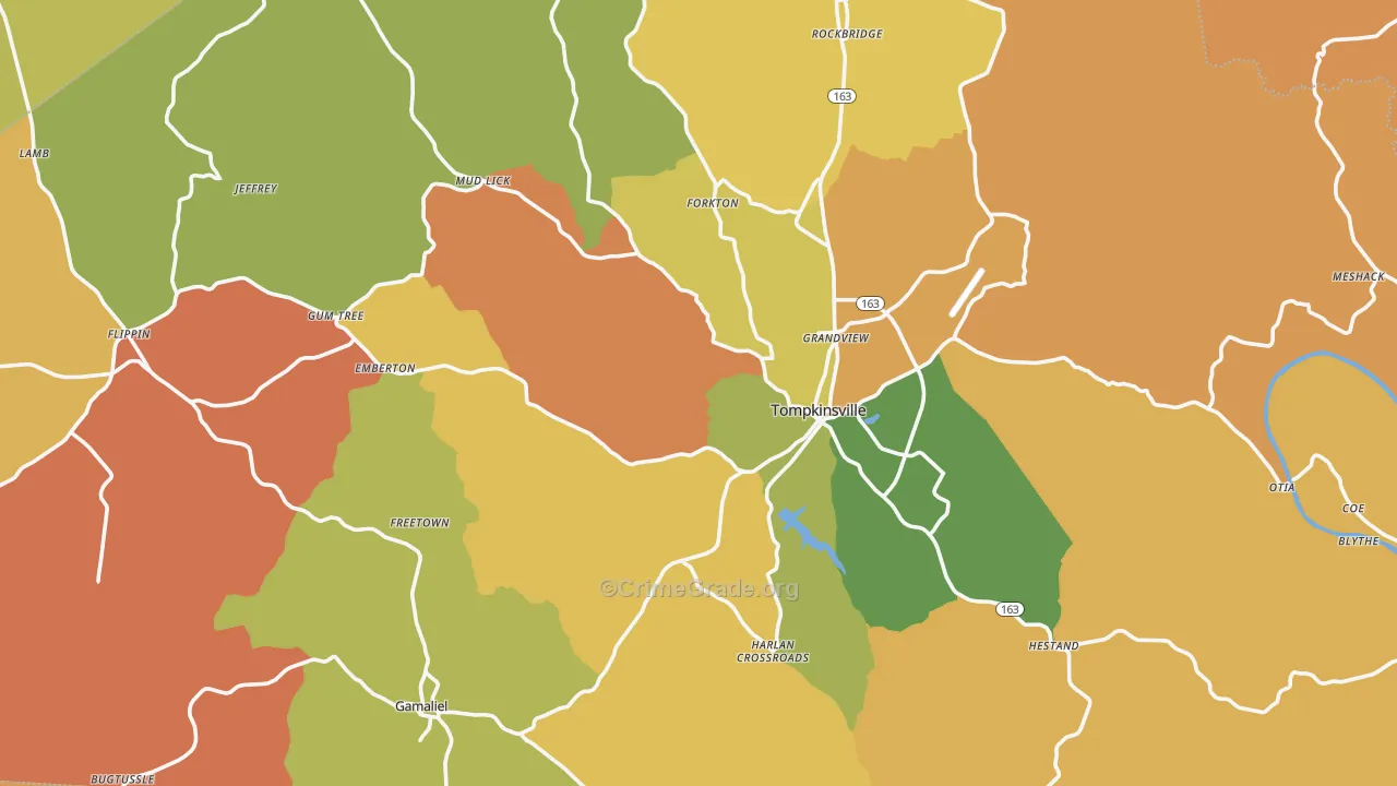 Monroe County, KY Map of Robbery Rates