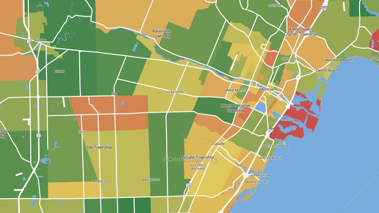 Monroe County, MI Map of Robbery Rates