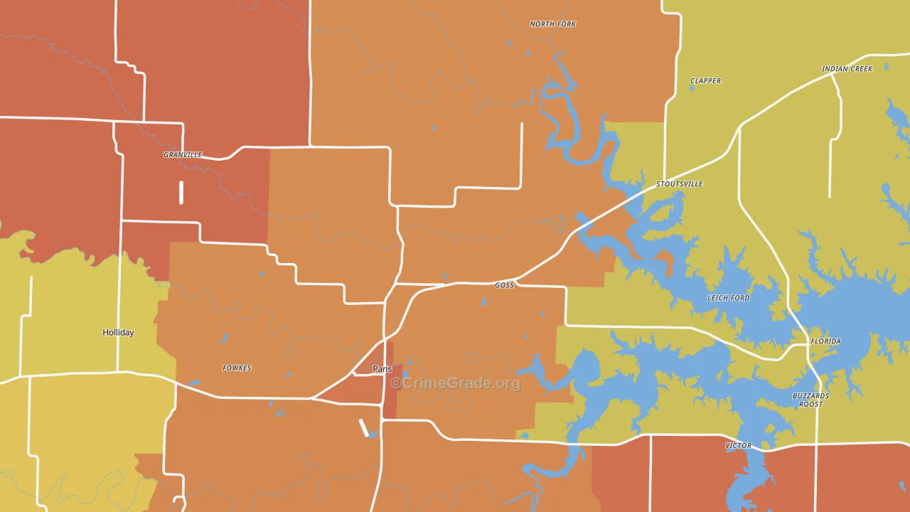 Monroe County, MO Map of Robbery Rates