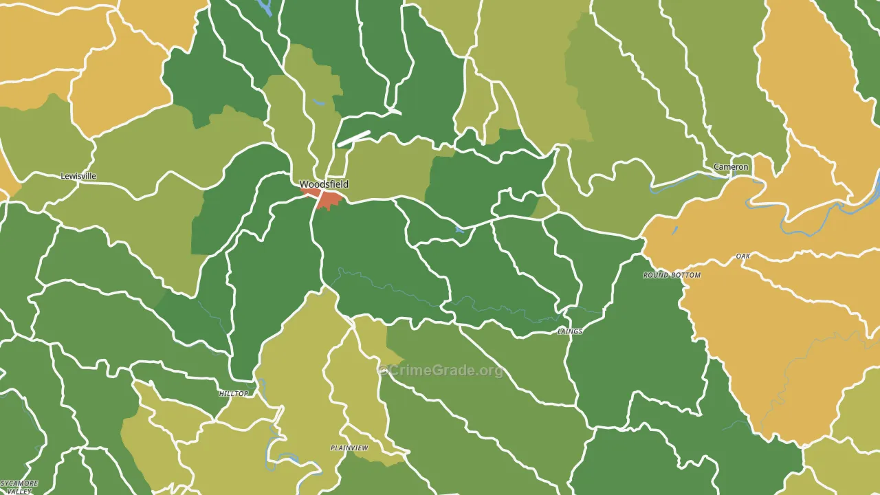 Monroe County, OH Map of Robbery Rates