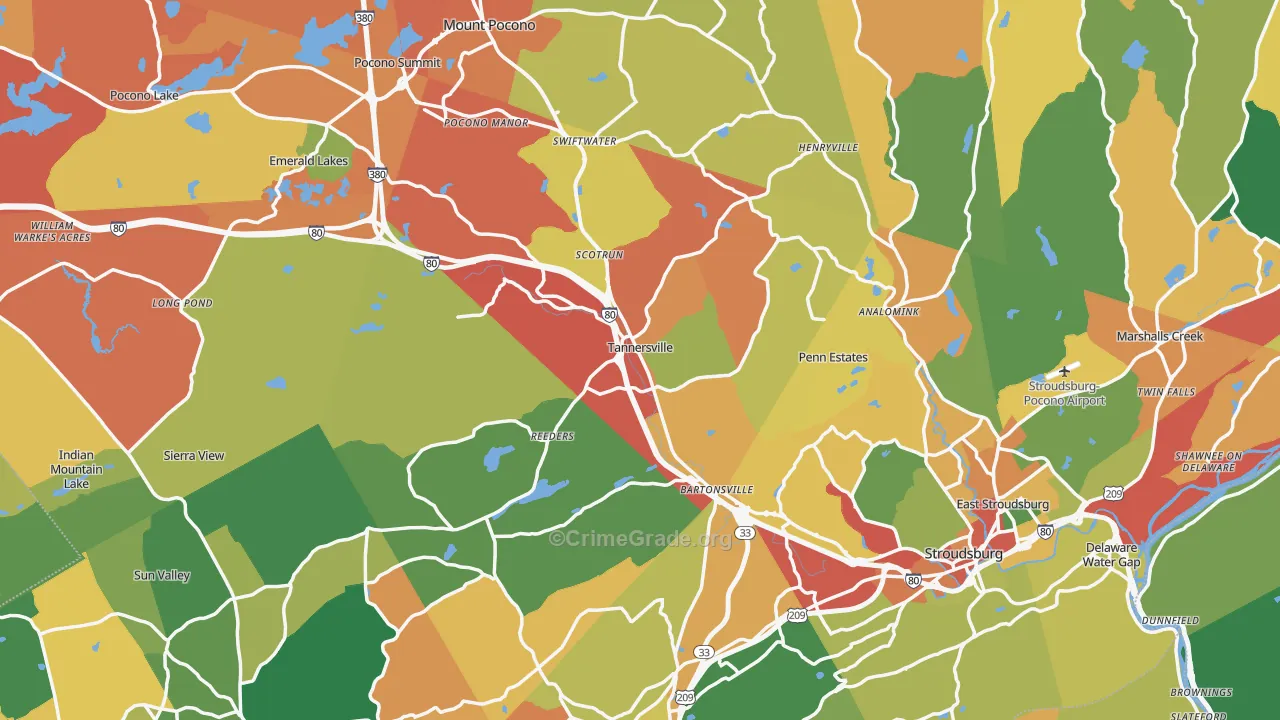 Monroe County, PA Map of Robbery Rates
