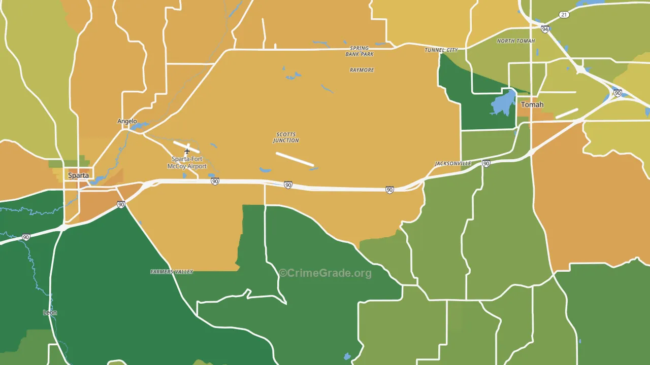 Monroe County, WI Map of Robbery Rates