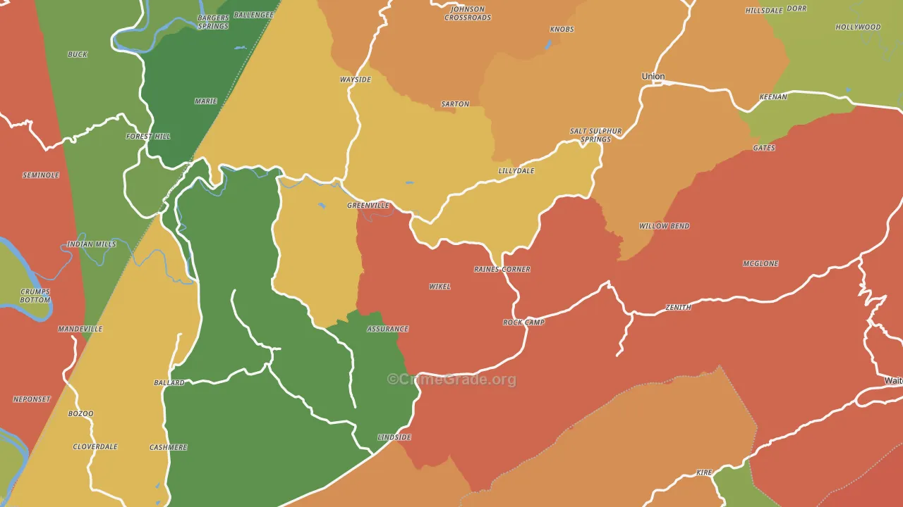 Monroe County, WV Map of Robbery Rates