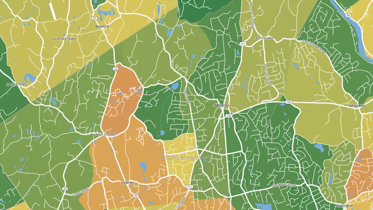 Monroe, CT Map of Robbery Rates