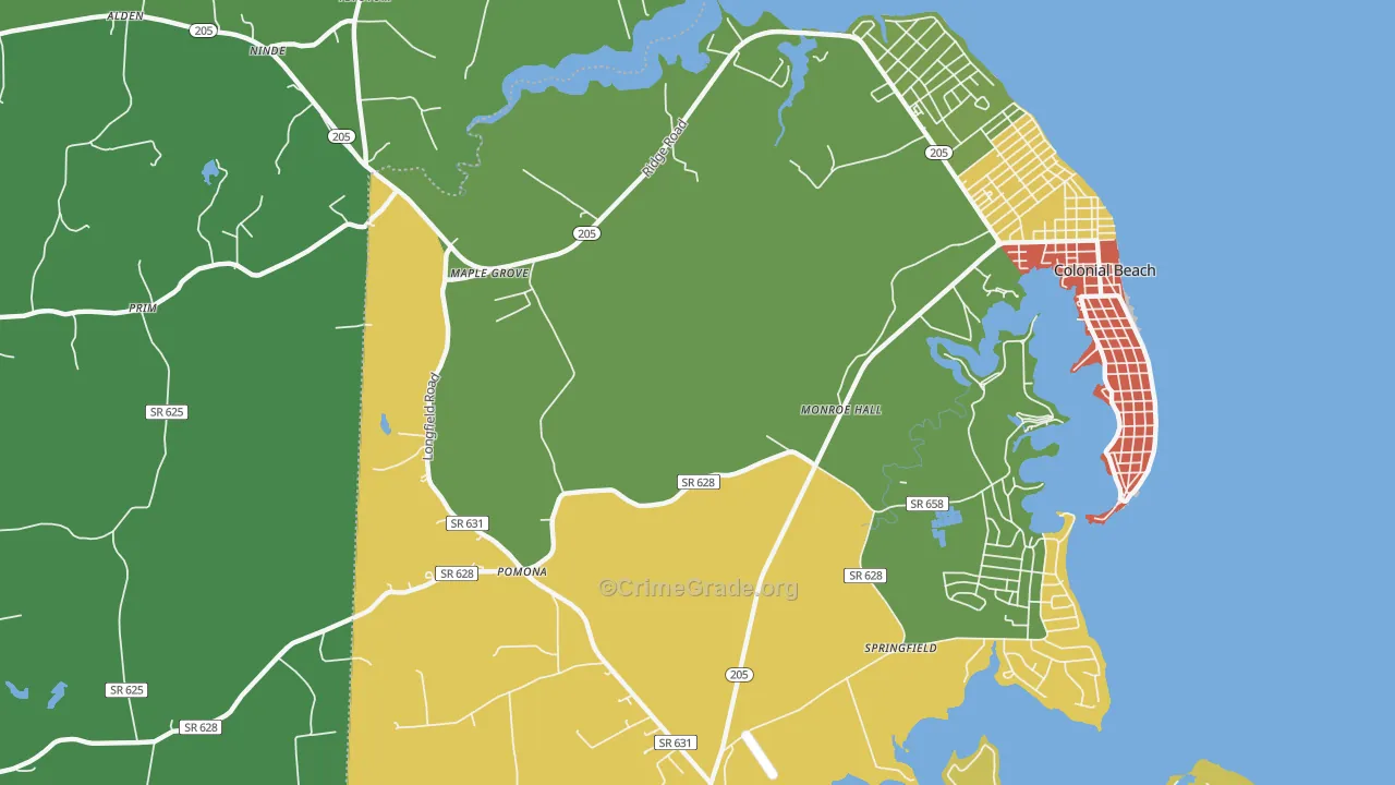 Monroe Hall, VA Map of Robbery Rates