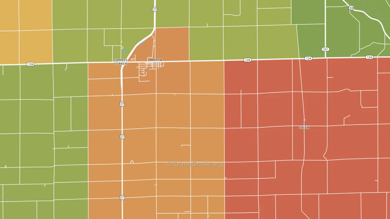 Monroe, IN Map of Robbery Rates