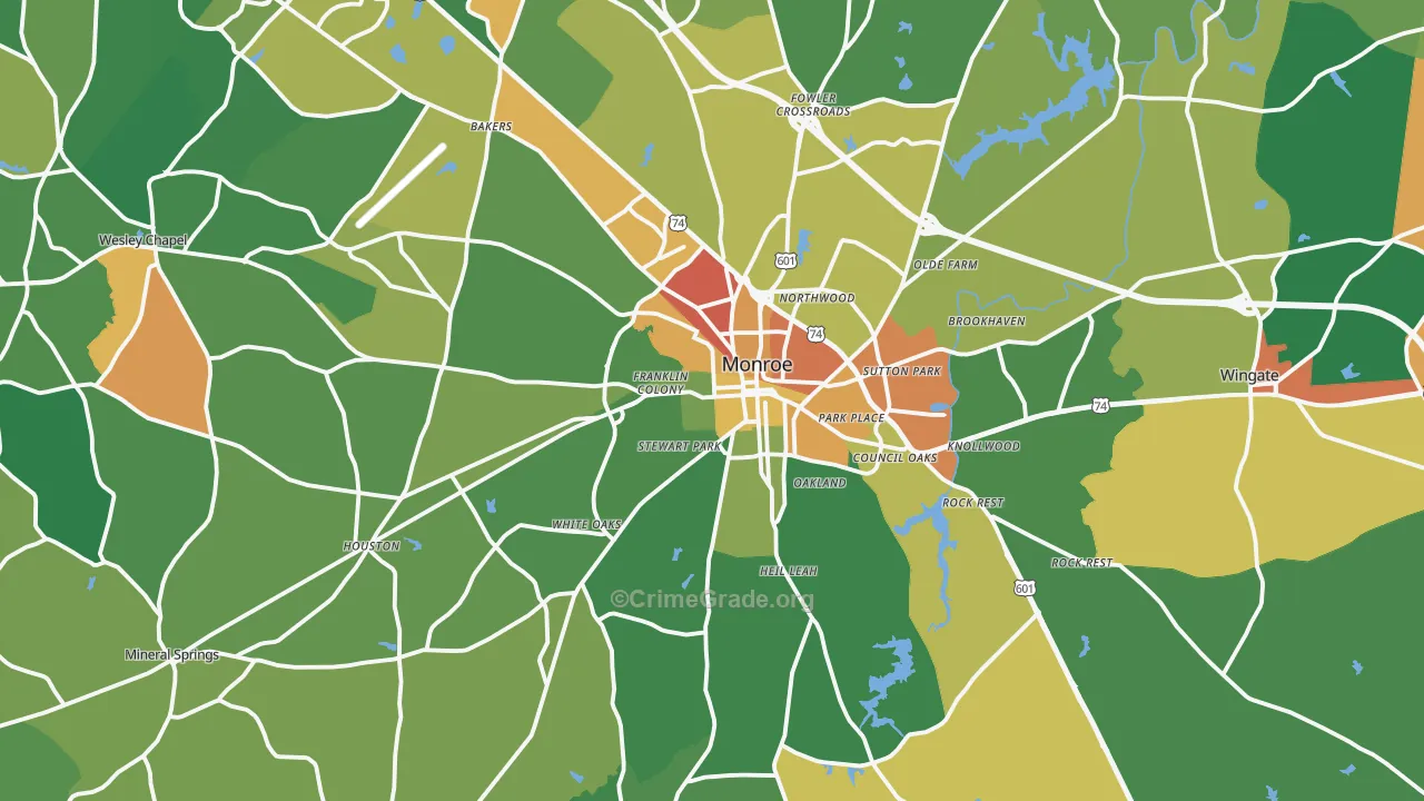 Monroe, NC Map of Robbery Rates