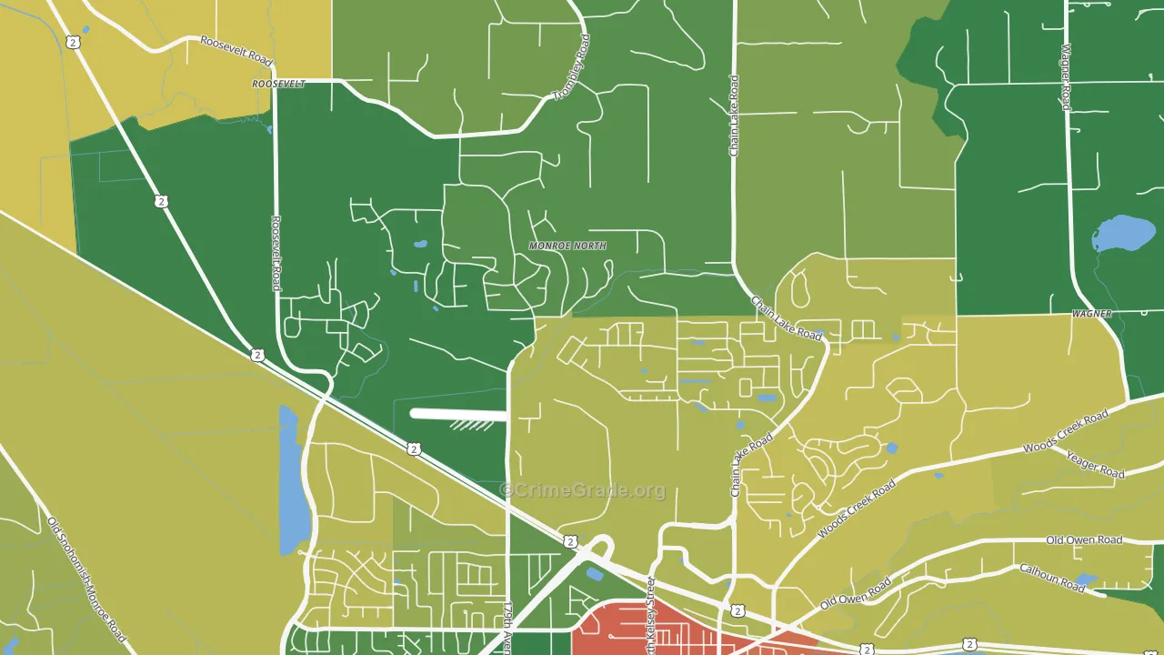 Monroe North, WA Map of Robbery Rates