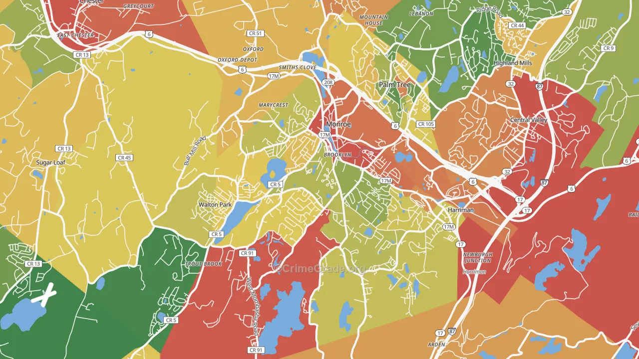 Monroe, NY Map of Robbery Rates