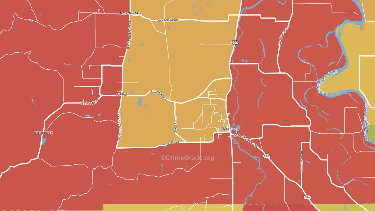 Monroe, OR Map of Robbery Rates
