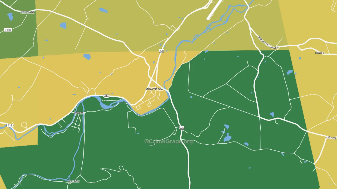 Monroe, PA Map of Robbery Rates