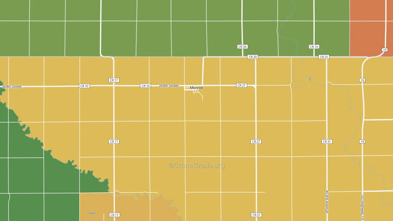 Monroe, SD Map of Robbery Rates