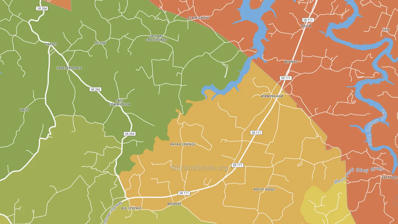 Monroe, TN Map of Robbery Rates