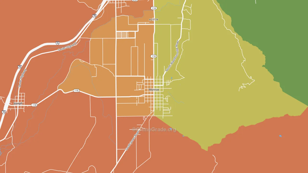 Monroe, UT Map of Robbery Rates