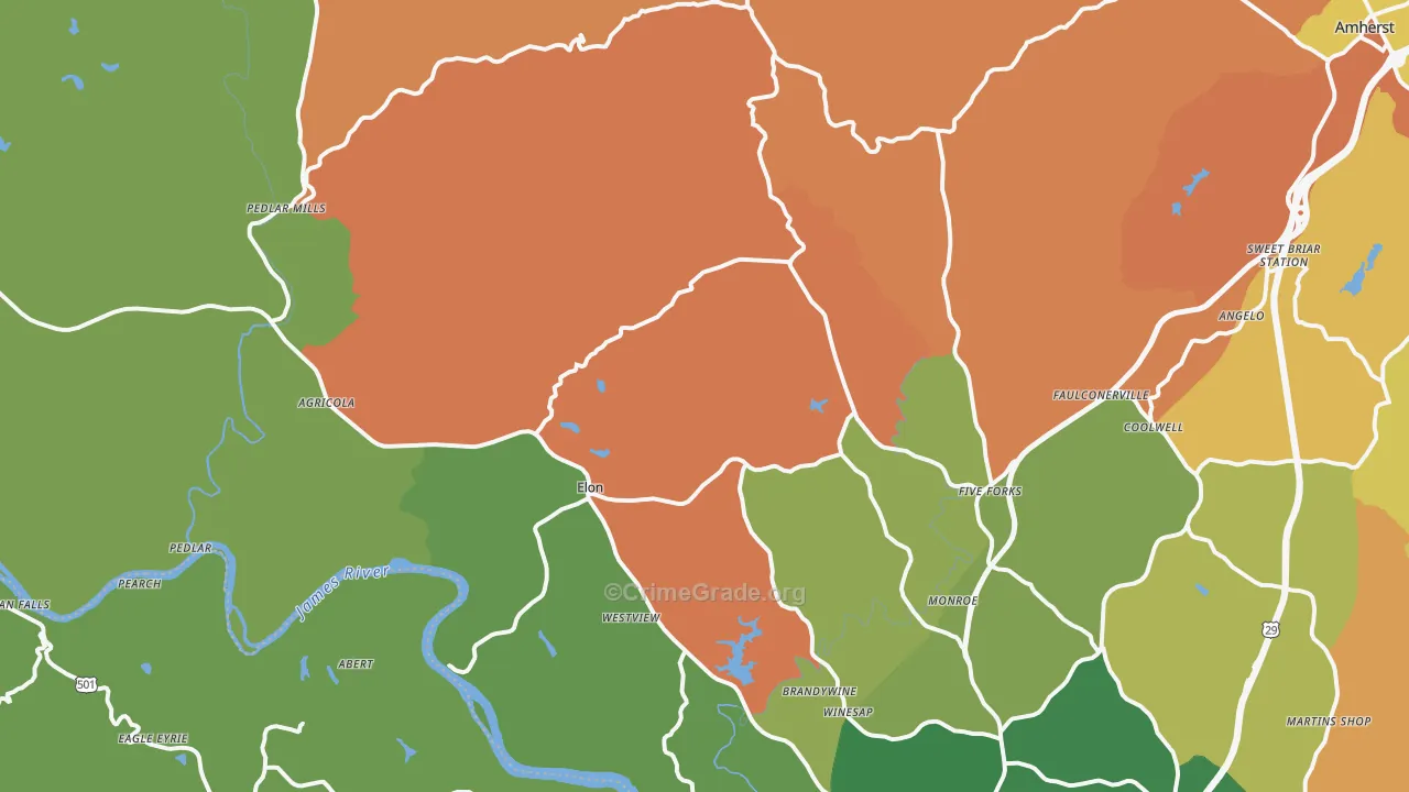 Monroe, VA Map of Robbery Rates