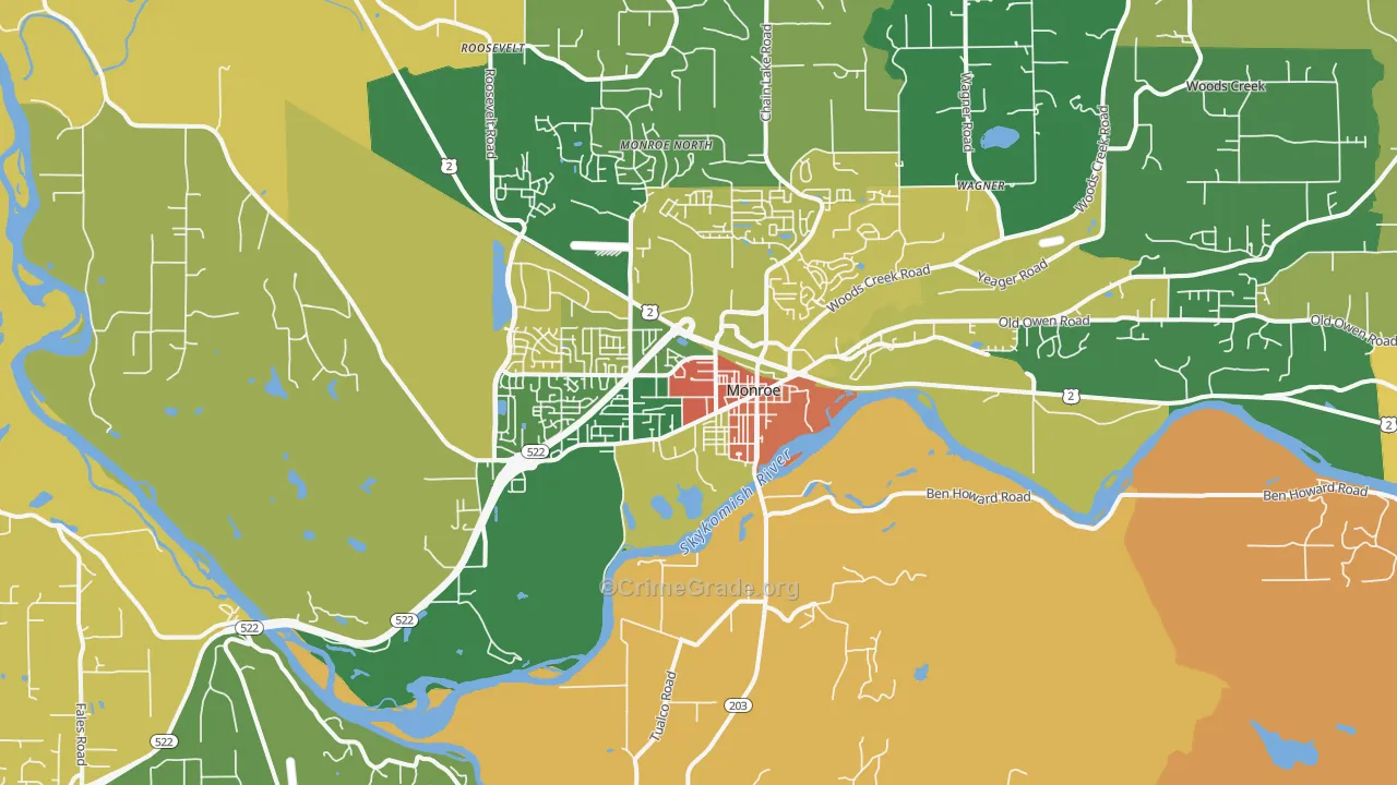 Monroe, WA Map of Robbery Rates