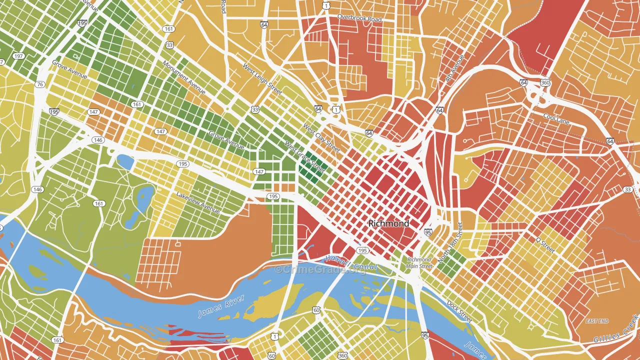 Monroe Ward, Richmond, VA Map of Robbery Rates