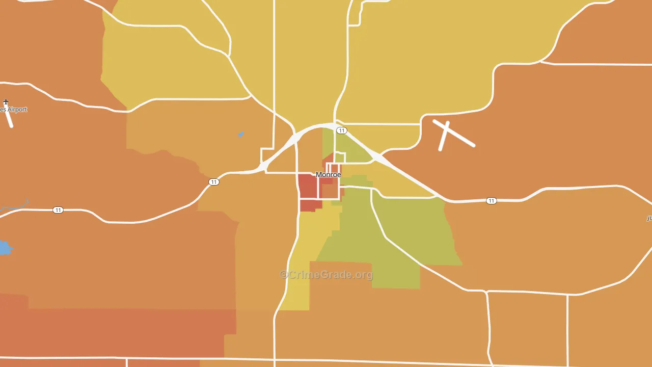 Monroe, WI Map of Robbery Rates