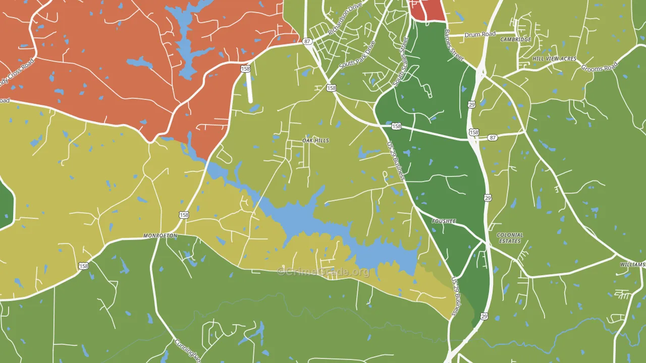 Monroeton, NC Map of Robbery Rates