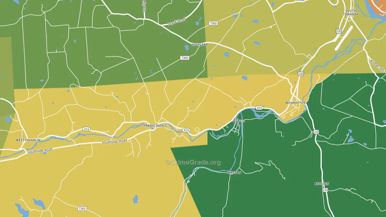 Monroeton, PA Map of Robbery Rates