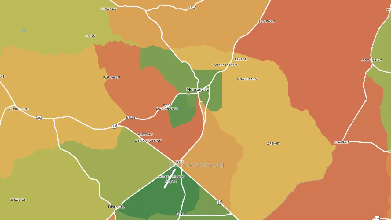 Monroeville, AL Map of Robbery Rates