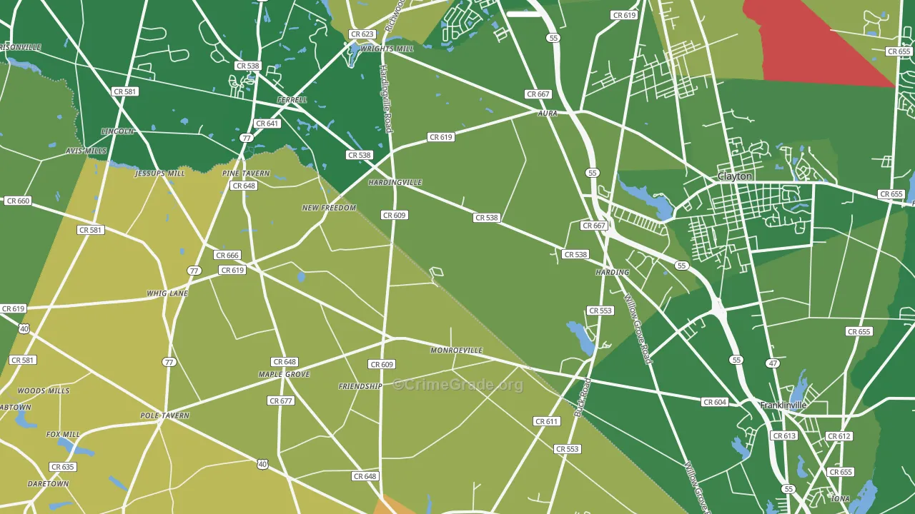 Monroeville, NJ Map of Robbery Rates