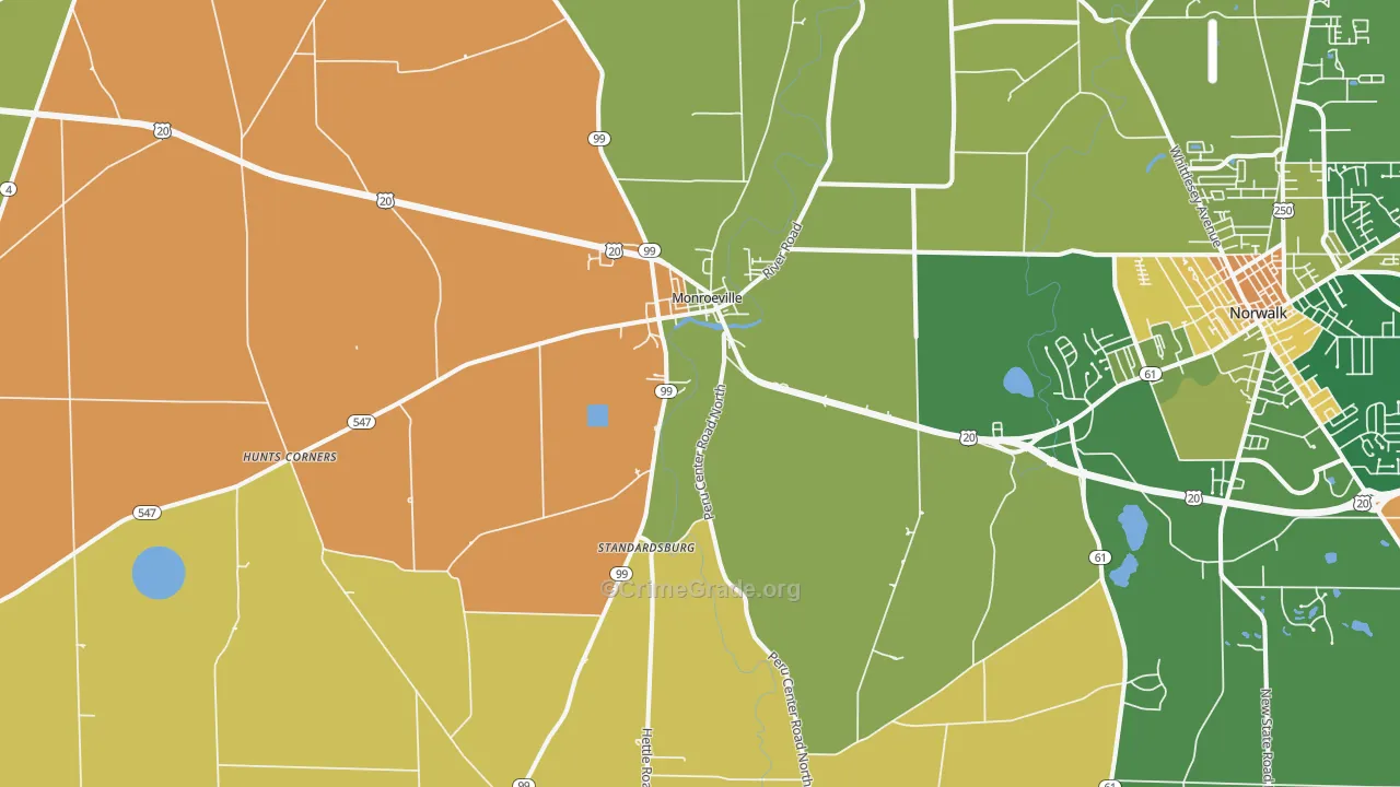 Monroeville, OH Map of Robbery Rates