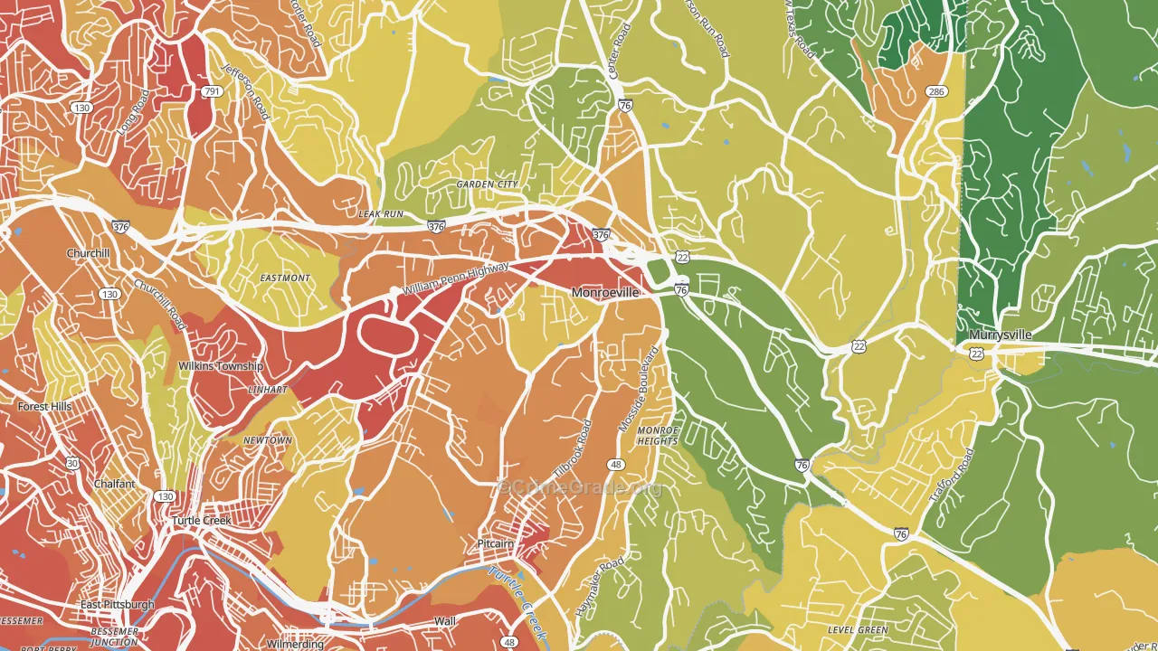 Monroeville, PA Map of Robbery Rates